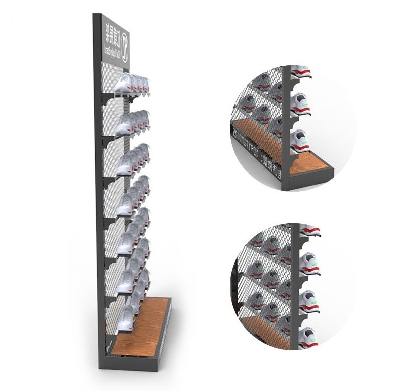 Factory Hot Selling Metal Floor Standing Sport Sneaker Display Rack Shoes Shelf For Shopping Mall Retail Store