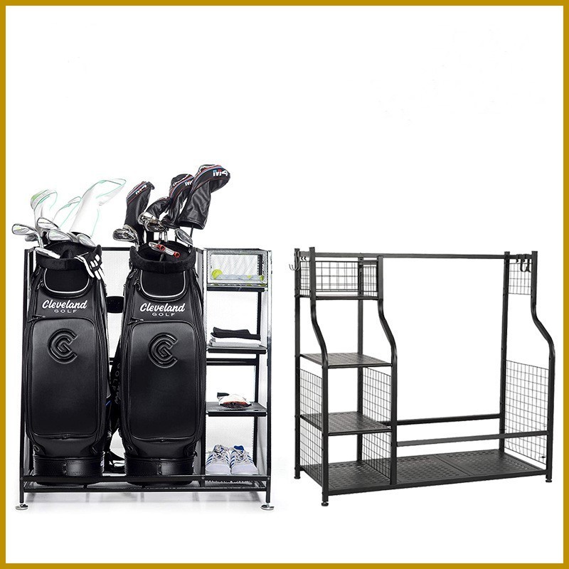 Custom Black Metal Golf Bag Display Stand Garage Golf Club Bag Hats Shoes Storage Rack Multi-purpose Display Shelf