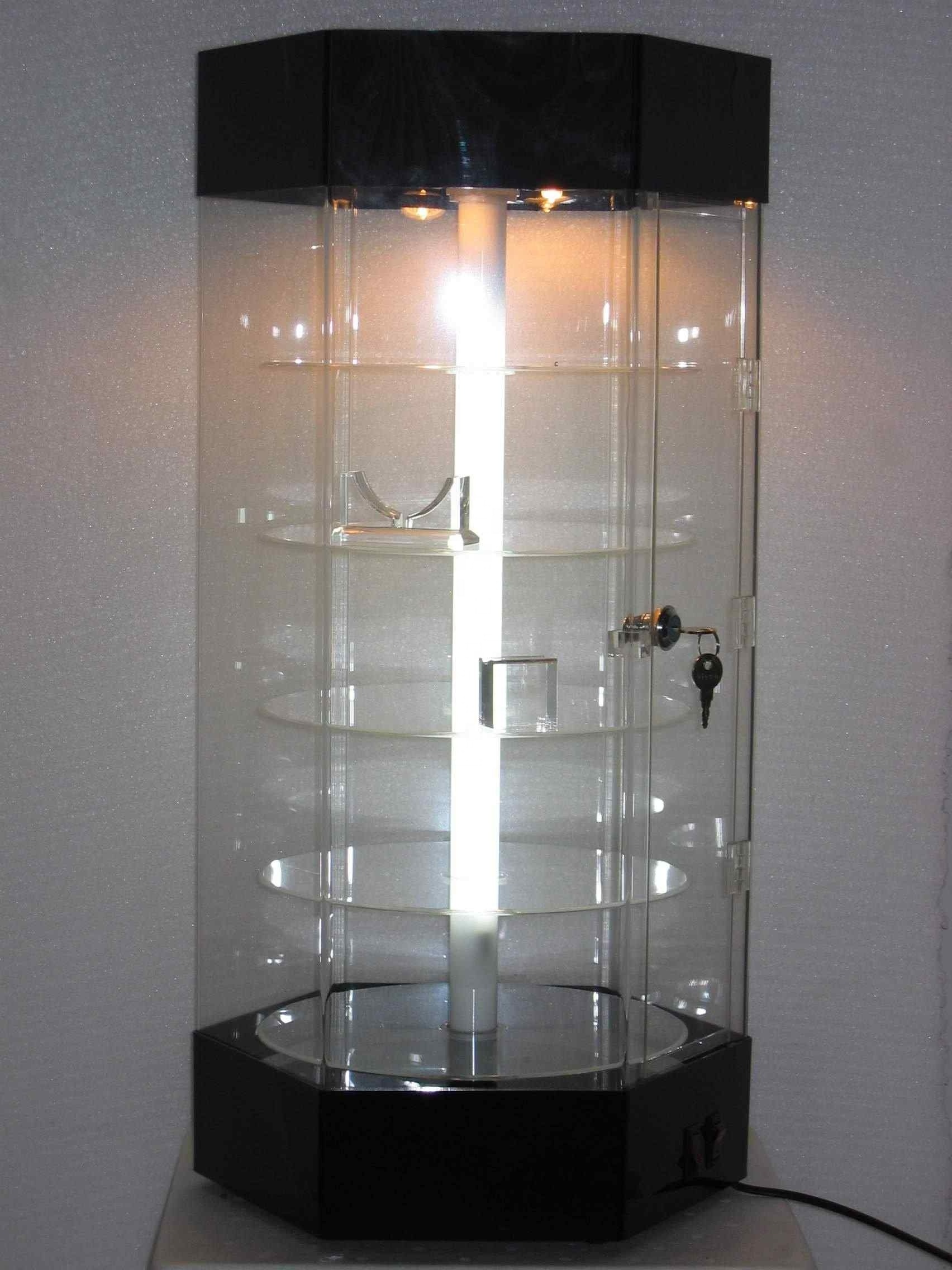 clear acrylic sneakers box sneeze guard display with rotating base/Custom led cylinder display rack power drive