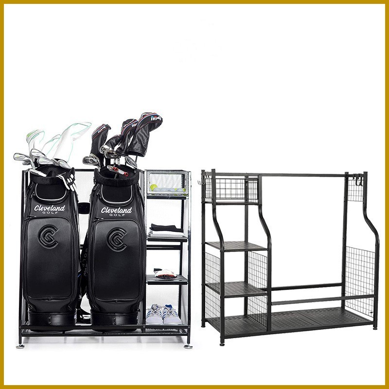 Custom Black Metal Golf Bag Display Stand Garage Golf Club Bag Hats Shoes Storage Rack Multi-purpose Display Shelf