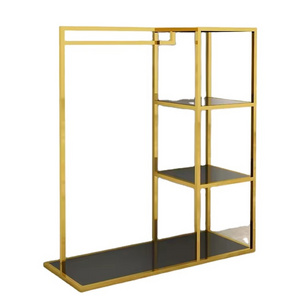 Custom Shiny Gold Stainless Steel Clothes Stand Garment Store Display Stand Floor-Type Metal Rack