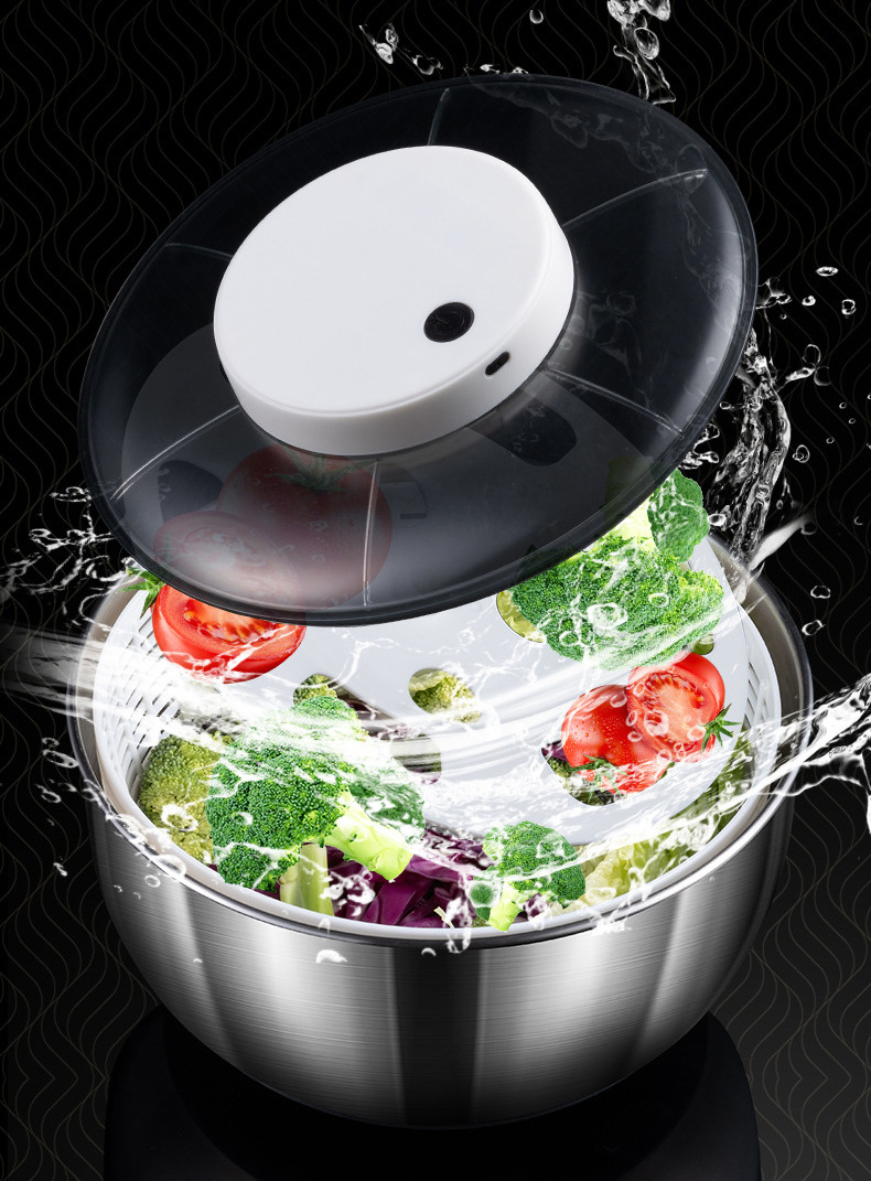 Stainless Steel Electric Fruit and Vegetable Salad Spinner Colander USB charging salad spinner