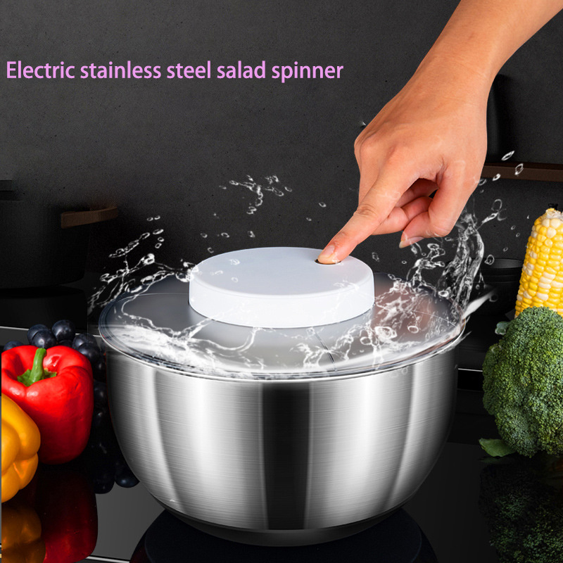 Stainless Steel Electric Fruit and Vegetable Salad Spinner Colander USB charging salad spinner