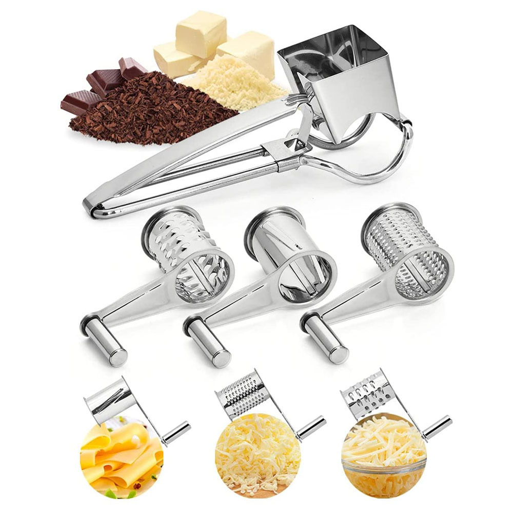 Rotary Cheese Grater, Cheese Cutter Slicer Shredder with 3 Interchanging Rotary