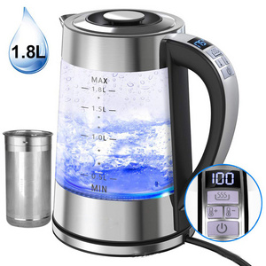 New Design Lcd Display 1.8L Fast Boil Water Glass Transparent Kettle Electric Kettle