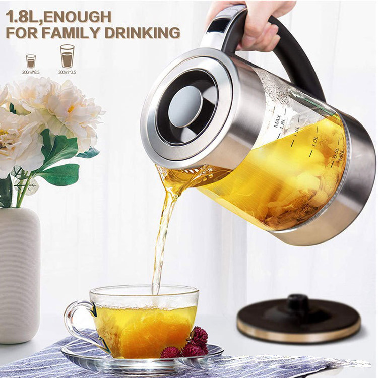 New Design Lcd Display 1.8L Fast Boil Water Glass Transparent Kettle Electric Kettle