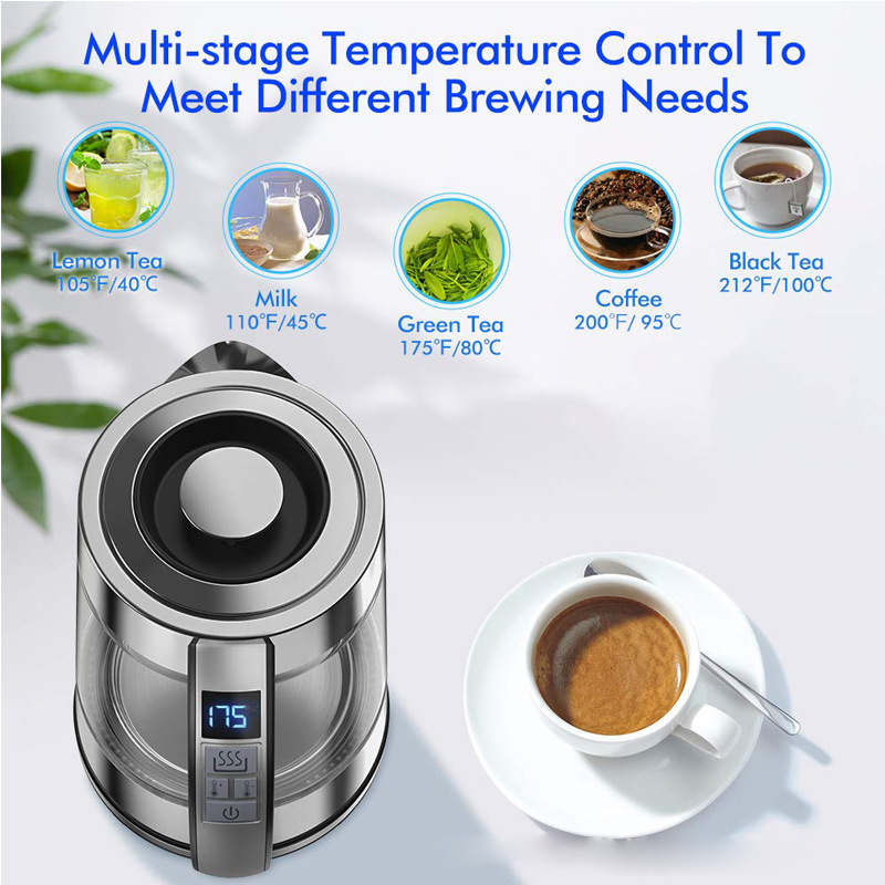 New Design Lcd Display 1.8L Fast Boil Water Glass Transparent Kettle Electric Kettle