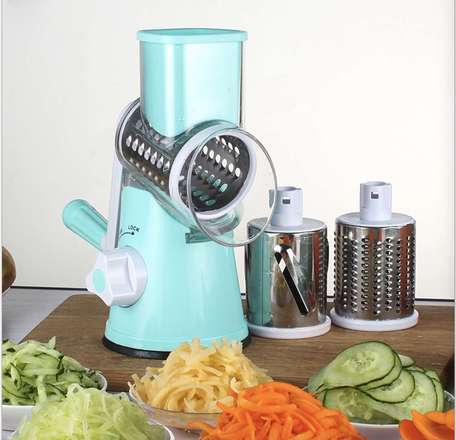 Rotary Cheese Grater Shredder - 3 Drum Blades Manual Vegetable Slicer Nut Grinder