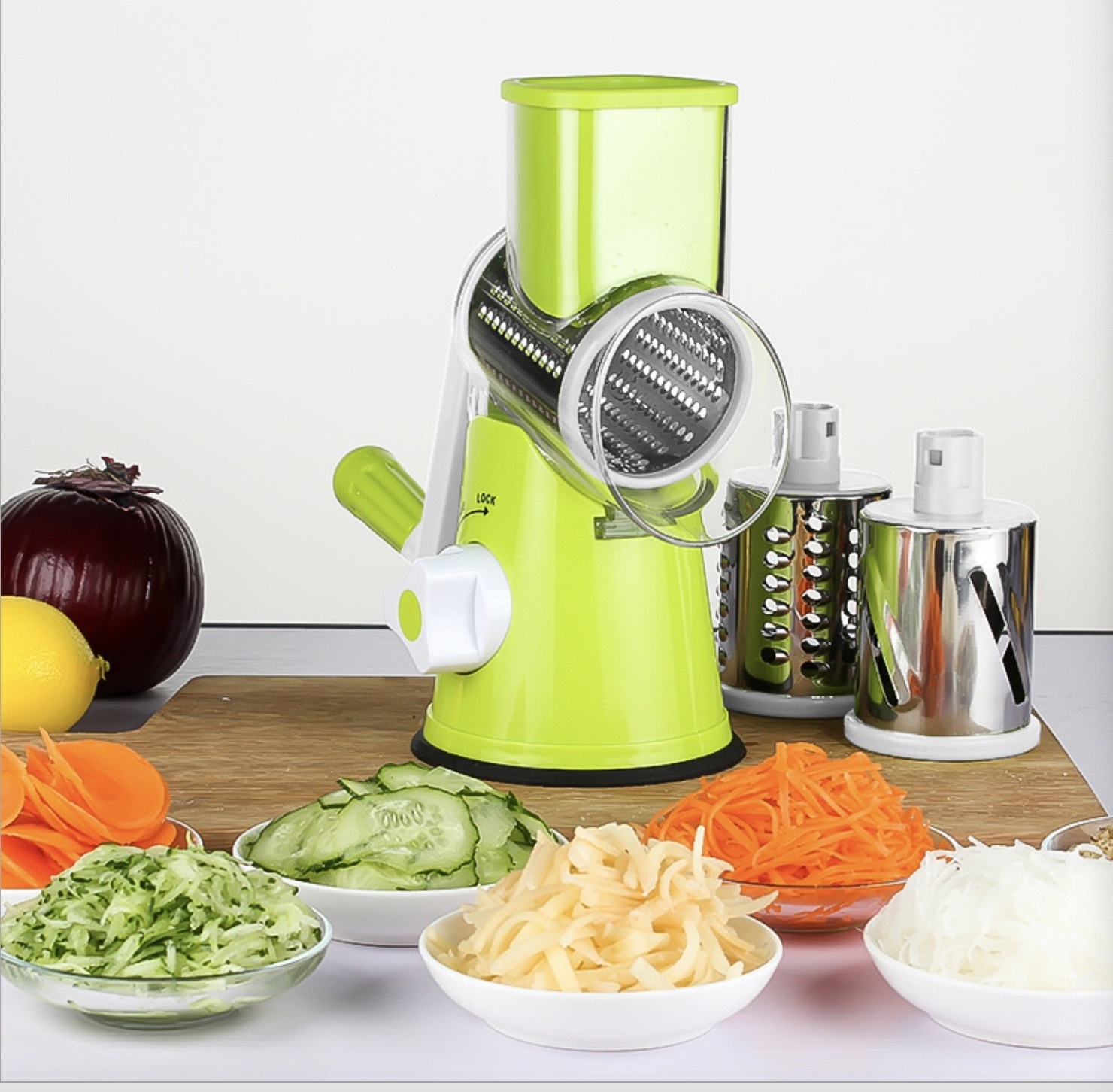 Rotary Cheese Grater Shredder - 3 Drum Blades Manual Vegetable Slicer Nut Grinder