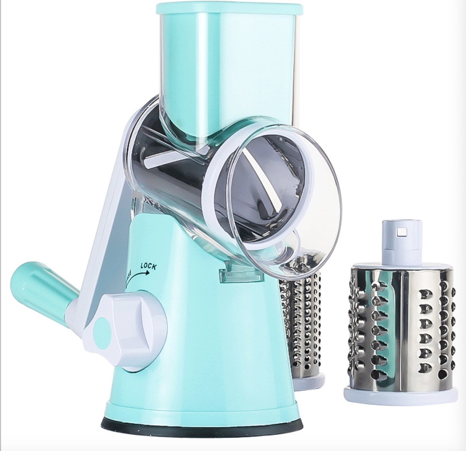 Rotary Cheese Grater Shredder - 3 Drum Blades Manual Vegetable Slicer Nut Grinder