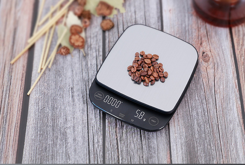 New design Digital 3kg kitchen weighing food Scale stainless steel coffee Scale with Countdown Timer