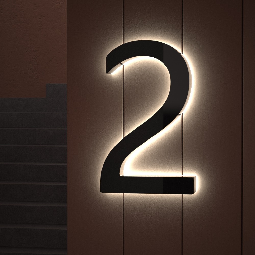 3D Stainless Steel Outdoor House Illuminated Led Channel Letters Backlit Residential Numbers