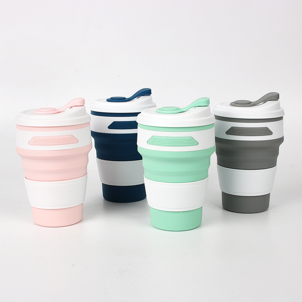 350ml Bpa Free Camping Portable Folding Reusable Drinking Coffee Tea Foldable Collapsible Silicone Travel Cup with Lids