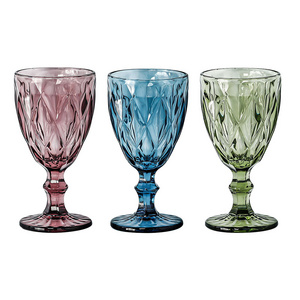 Colorful Goblet Machine Pressed Vintage Blue Color DrinkingTall Glass Party Wedding Glassware Wine Goblet