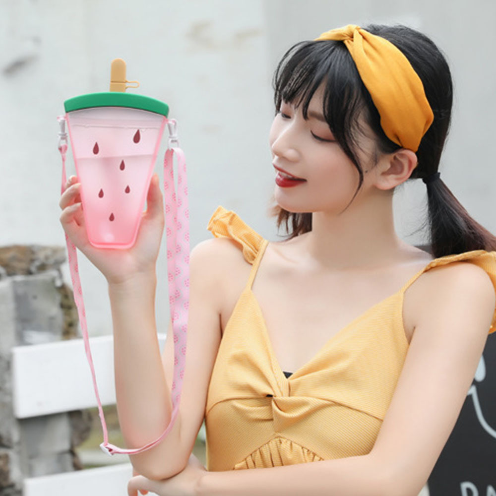 Hot Sale Creative Design Cute Ice Cream Fruit Popsicle Cup, Kids Drop-proof Cup With Straw and Strap