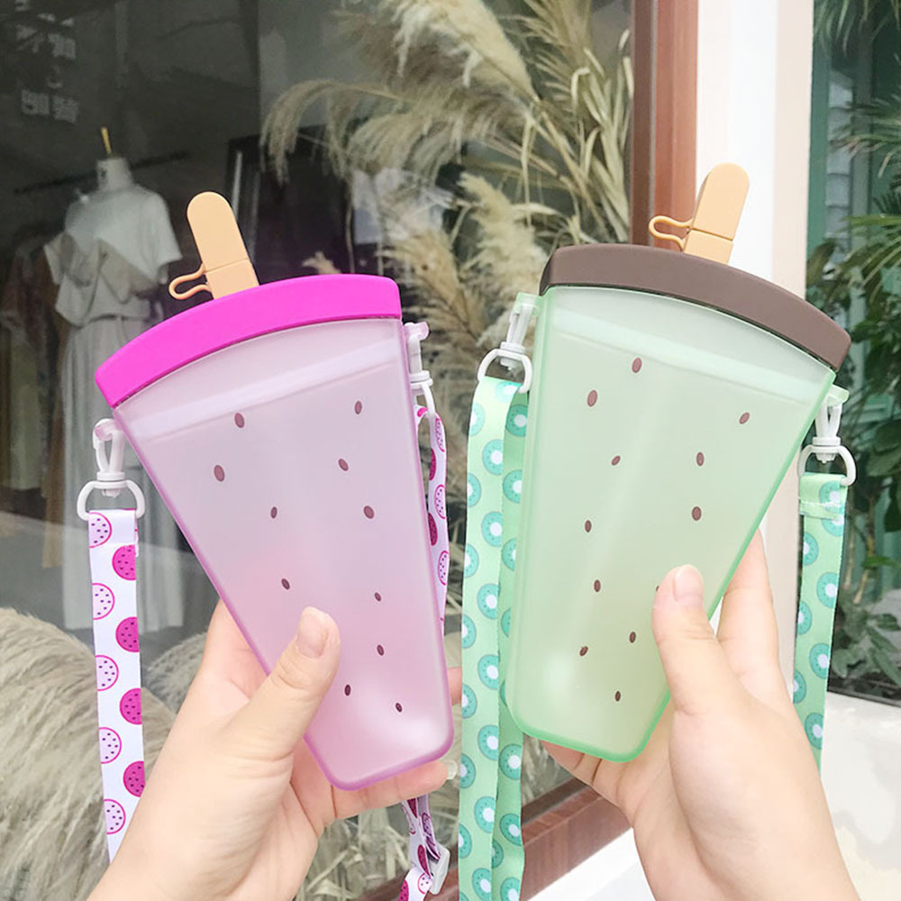 Hot Sale Creative Design Cute Ice Cream Fruit Popsicle Cup, Kids Drop-proof Cup With Straw and Strap