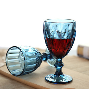 Wholesale Colorful Glassware Colored Goblet Wine Glasses Water Glass Vintage Pressed Blue Glass Goblets