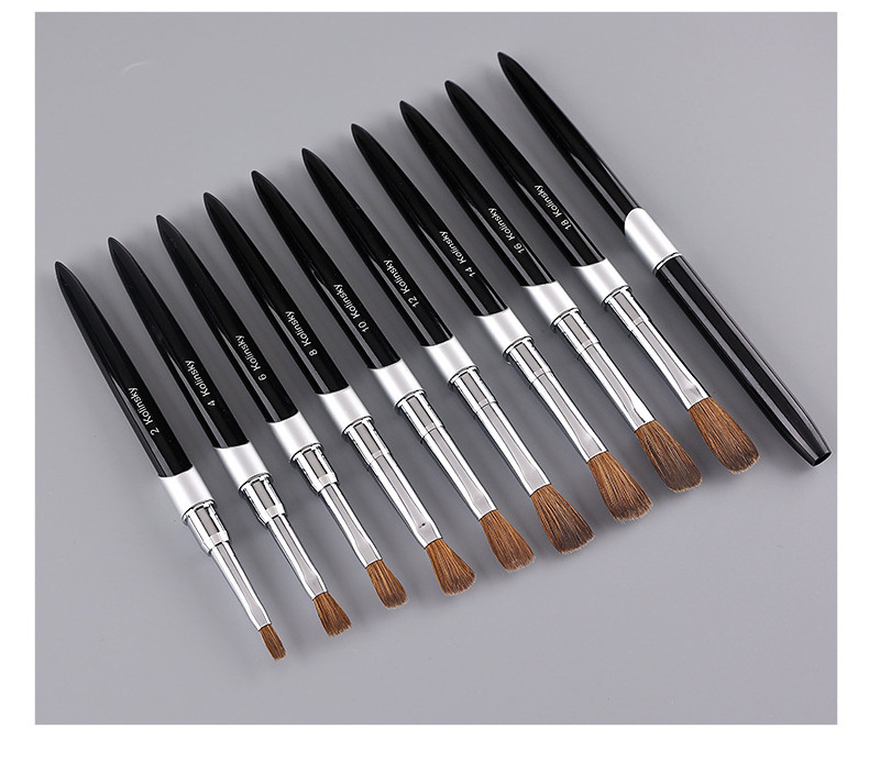 High Quality 100% Pure Kolinsky Brush Six Angles- Black Petal Crimped Kolinsky Acrylic Nail Brush for Acrylic Nails Art