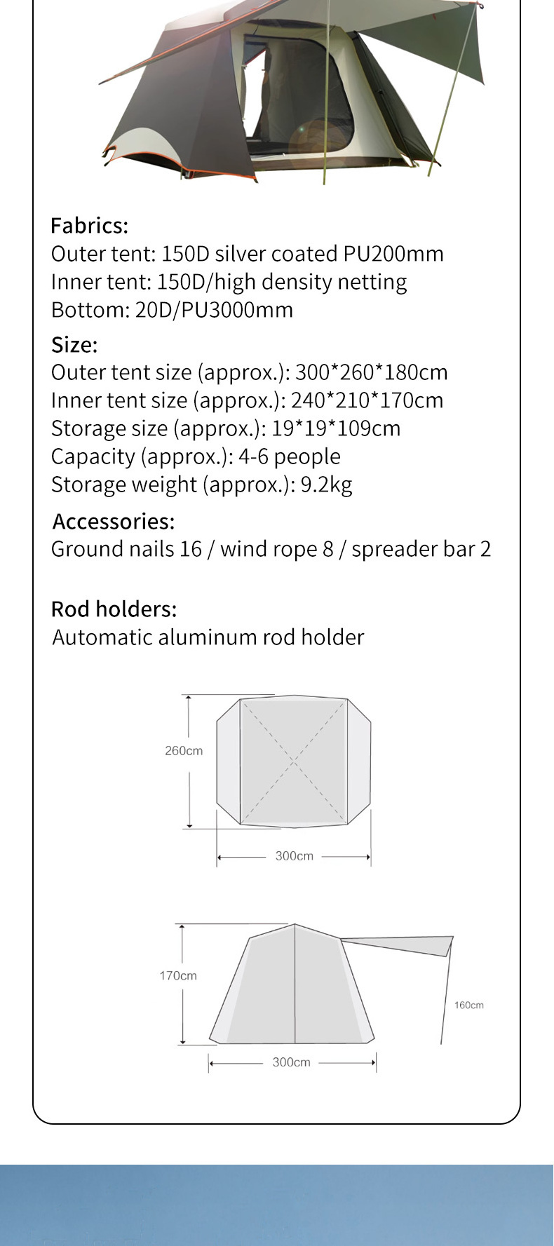 Automatic tent camping pergola Family camping outdoor fishing leisure Quick open tent shade rain