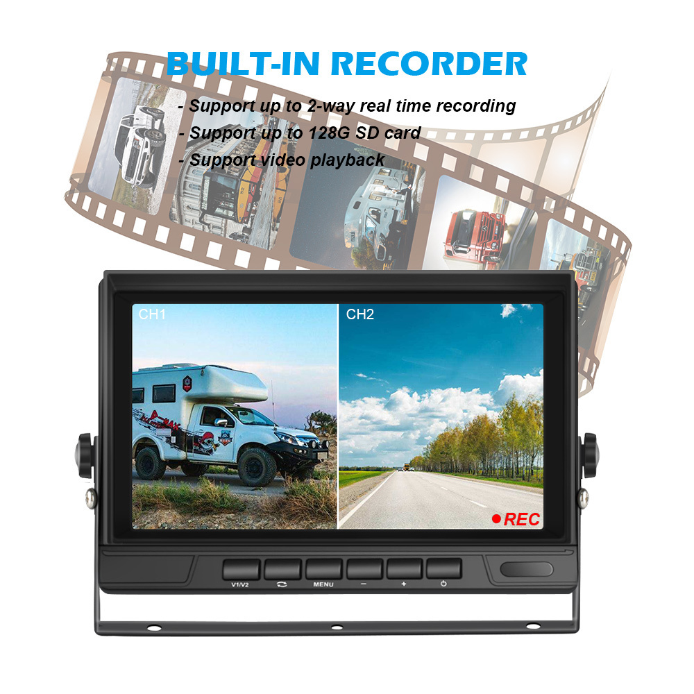 7 inch IPS Car Video Recorder HD Rear View Parking Monitor 12-24V Truck Bus 2CH/2channel Display