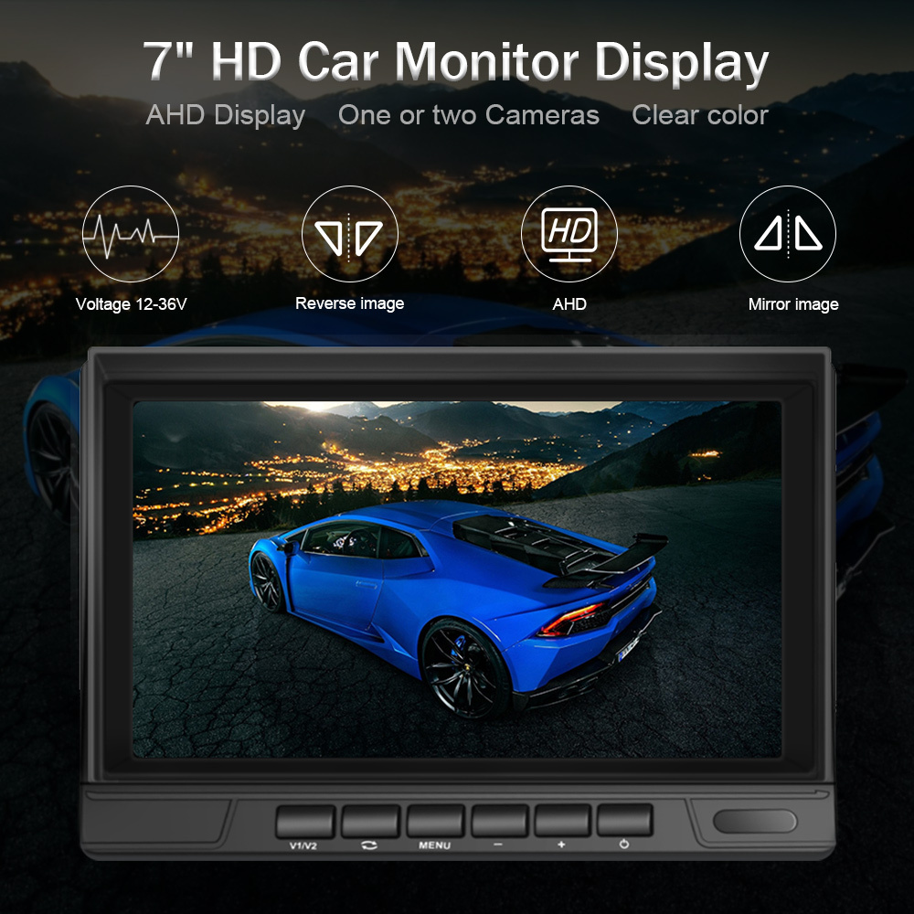 7 inch IPS Car Video Recorder HD Rear View Parking Monitor 12-24V Truck Bus 2CH/2channel Display