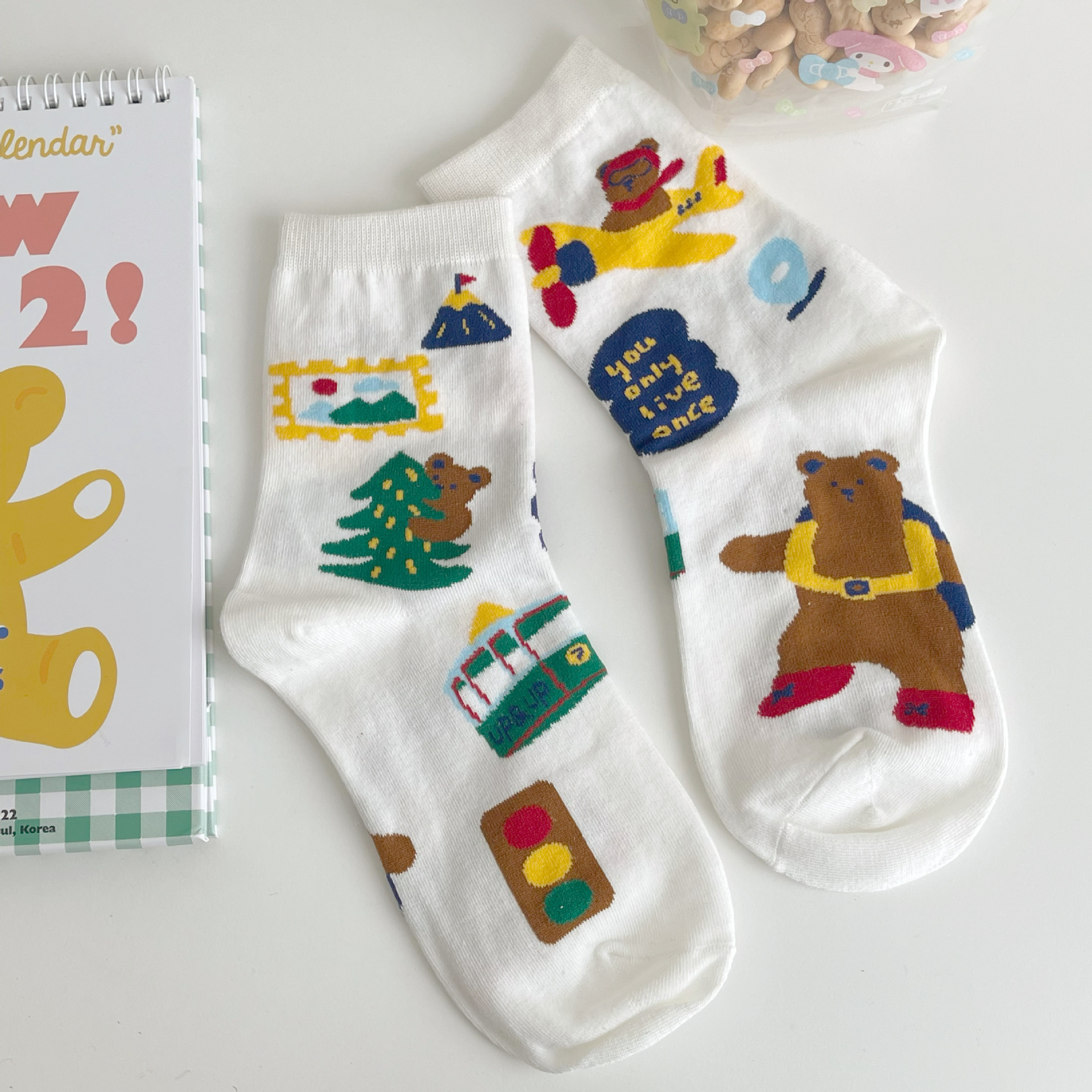 YUELI Girl cute cartoon childlike tube socks Japanese girl stockings