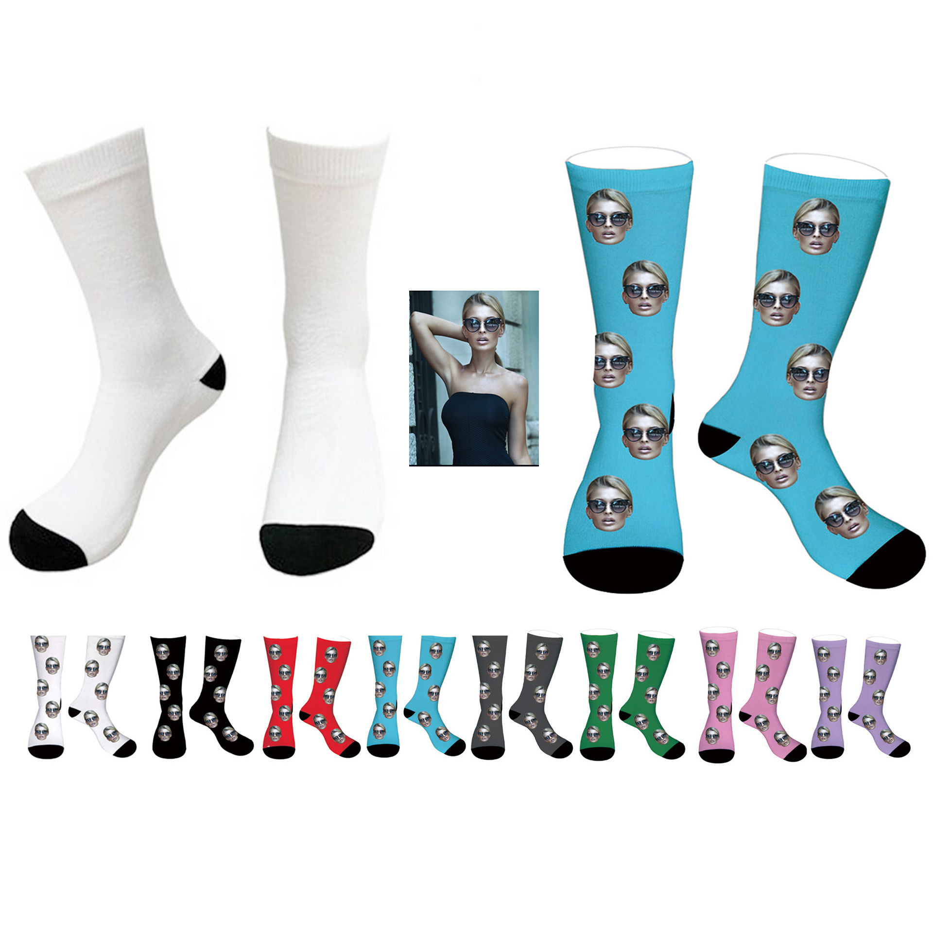 YL Hot Selling Custom Logo Printed Socks Polyester Blank White Tube Sock for Sublimation