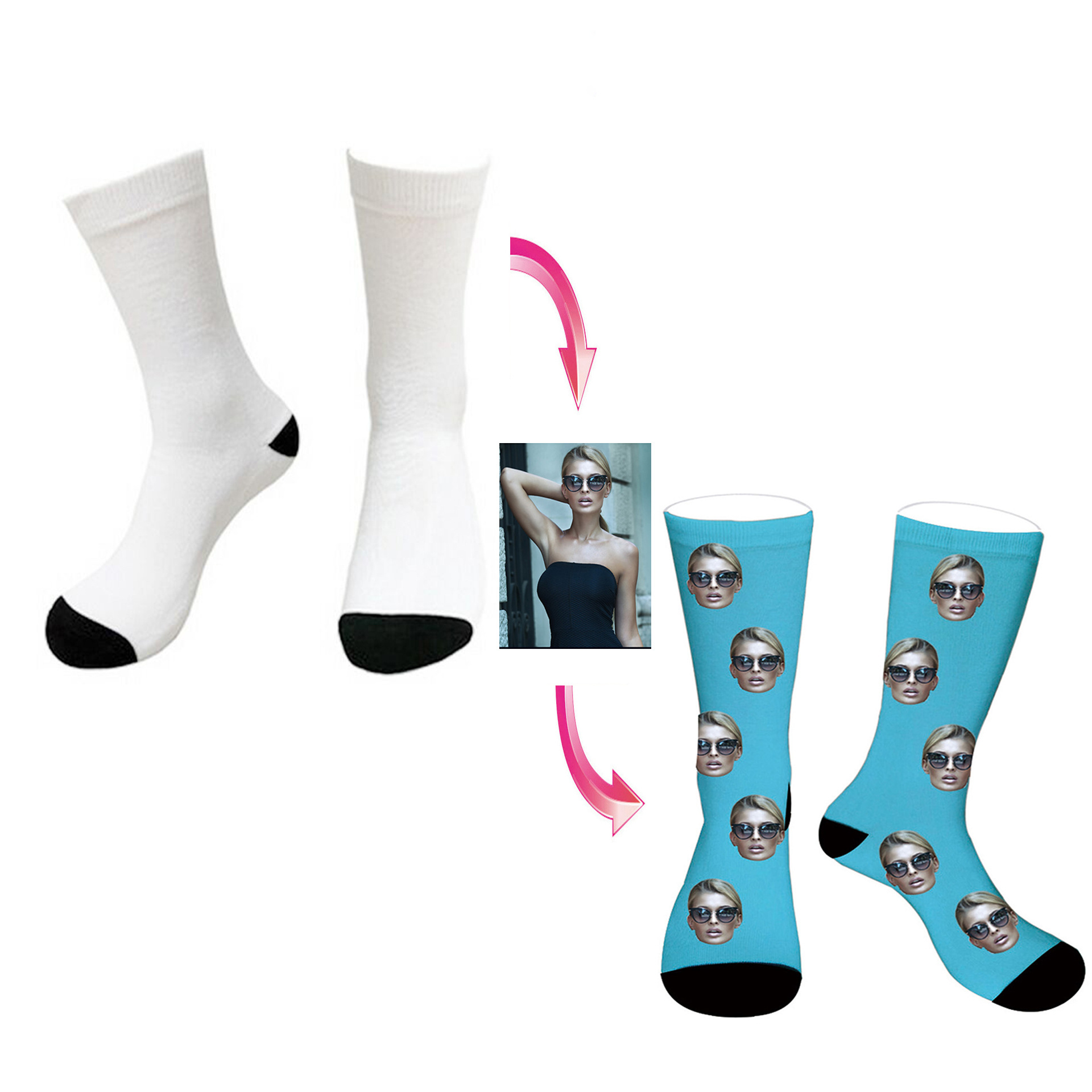 YL Hot Selling Custom Logo Printed Socks Polyester Blank White Tube Sock for Sublimation