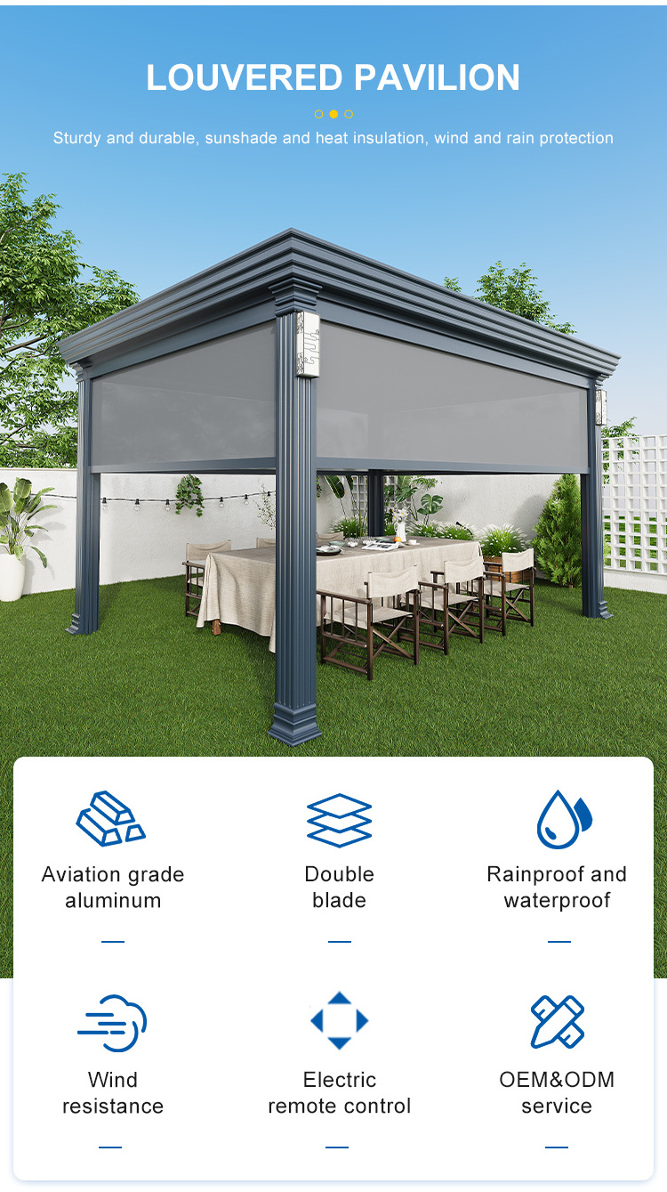 Backyard Solar Panel Pergola Photovoltaic Pergola With Solar Electrical Opening Louver Roof Aluminum Pergola