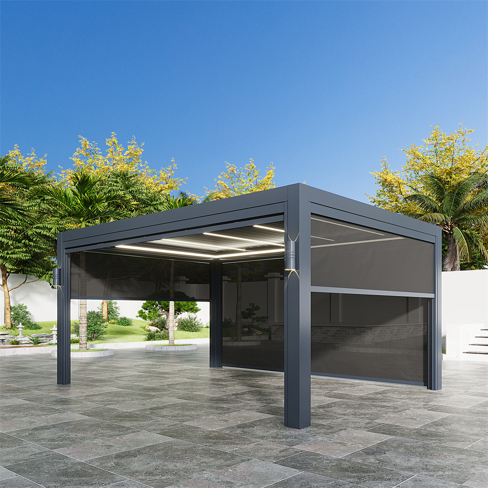 Outdoor Modern Motorized Gazebo Bioclimatic Aluminum Pergola Large Glass Greenhouses Guangdong Cheap