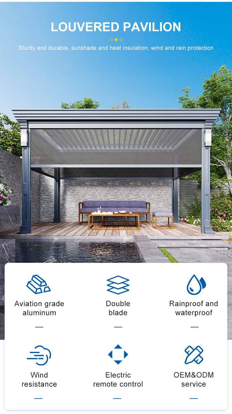 Louver Pergola Enclosed Pergola Bioclimatique Aluminium X 4 5x4 4x6x2.8 8x4m 4x9 Meter Aluminum Custom Made Waterproof Gazebo