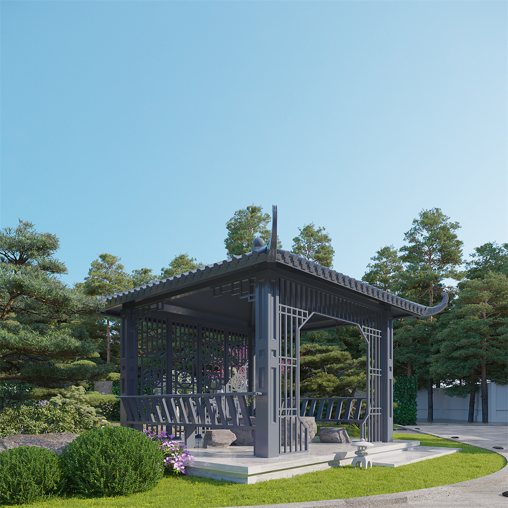 Chinese Luxury Flat Roof Outdoor Aluminum Grain Garden Pavilion Gazebo