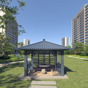 Chinese Luxury Flat Roof Outdoor Aluminum Grain Garden Pavilion Gazebo