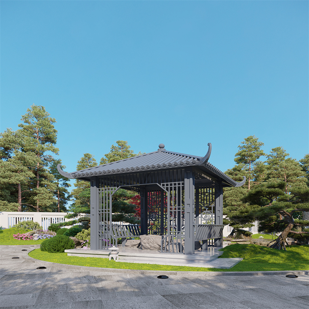 Chinese Luxury Flat Roof Outdoor Aluminum Grain Garden Pavilion Gazebo