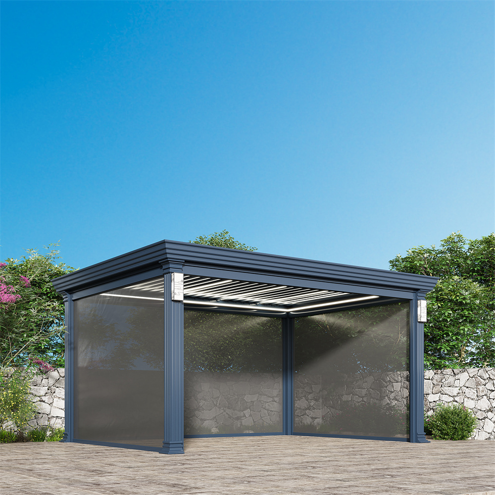 Backyard Solar Panel Pergola Photovoltaic Pergola With Solar Electrical Opening Louver Roof Aluminum Pergola