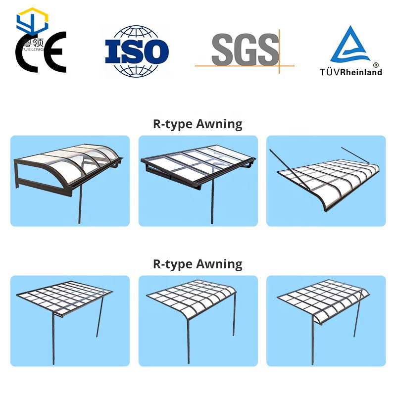 Metal Aluminum Awnings Canopy Polycarbonate Patio Roof Cover for Balcony Factory UV Resistance Waterproof Pergola 4 X 3 Manual