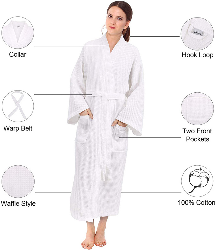 Weave Light weight Unisex Kimono Waffle Hilton Spa Bathrobe for Women