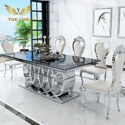 Metal furniture sets factory gold stainless steel dinning table marble dining table set 8 seater dining table with 10 seaters