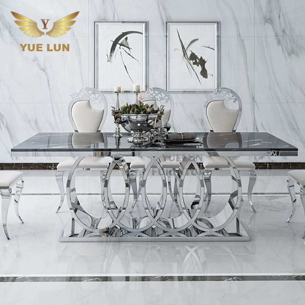 Metal furniture sets factory gold stainless steel dinning table marble dining table set 8 seater dining table with 10 seaters