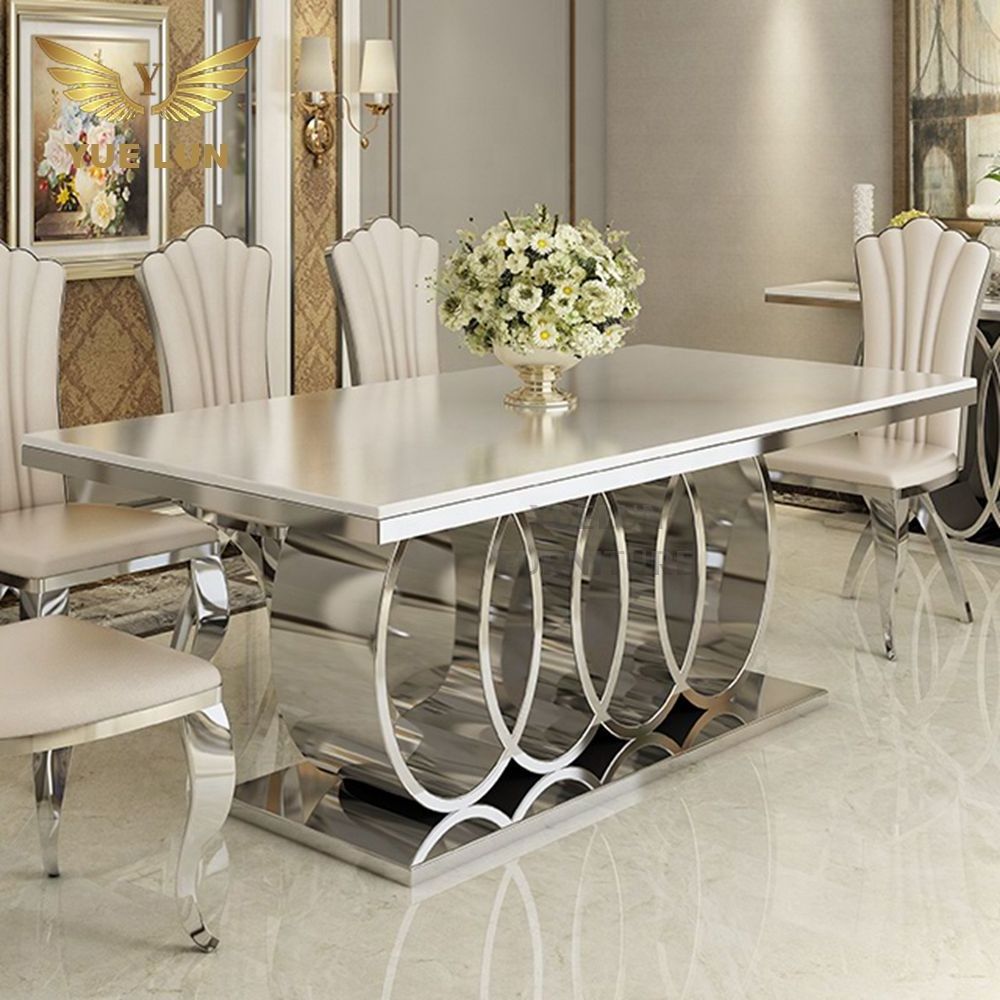 Metal furniture sets factory gold stainless steel dinning table marble dining table set 8 seater dining table with 10 seaters