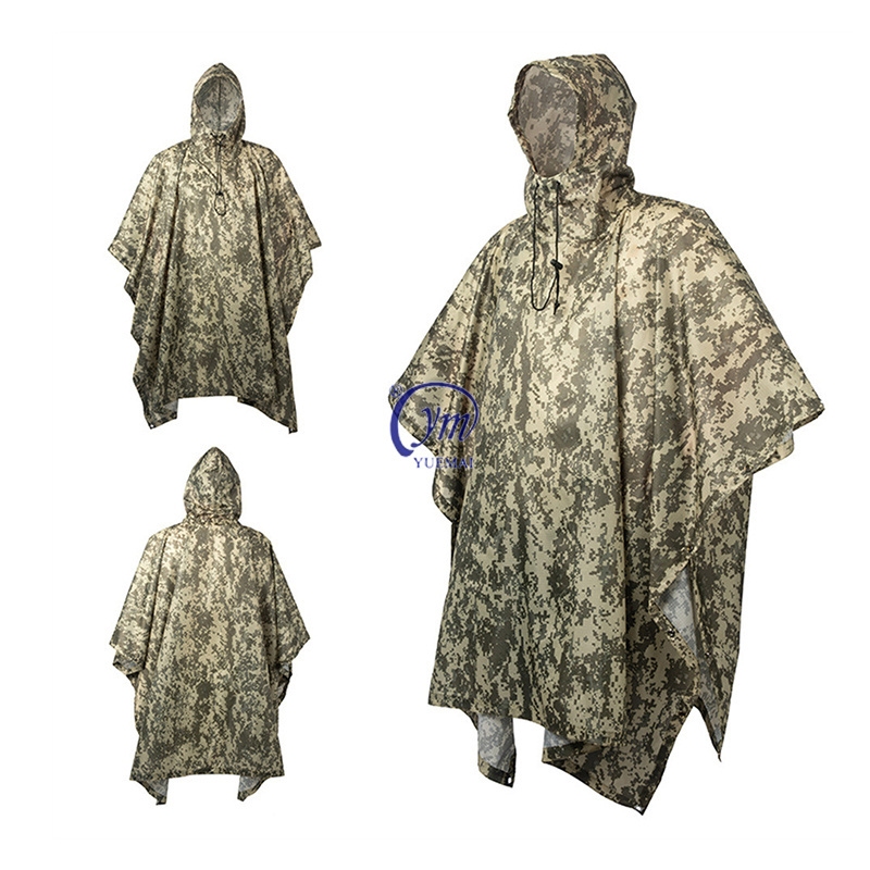 PU Outdoor Camping Camouflage Raincoat Mountaineering 3 in 1 Cape Tactical Poncho