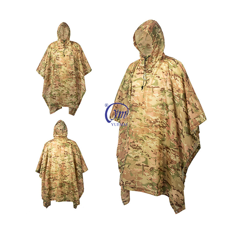 PU Outdoor Camping Camouflage Raincoat Mountaineering 3 in 1 Cape Tactical Poncho