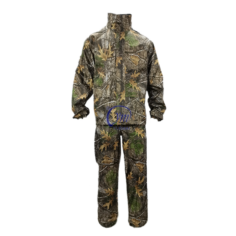 Lightweight Hunting Camping Portable Breathable Waterproof Camo PU Rain Coat with Hood