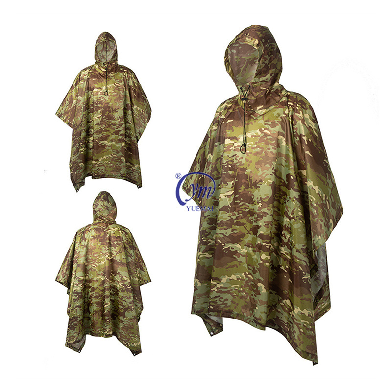 PU Outdoor Camping Camouflage Raincoat Mountaineering 3 in 1 Cape Tactical Poncho