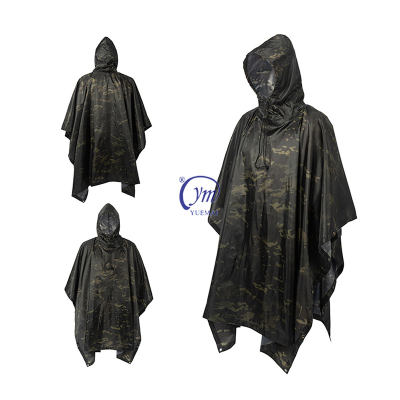 PU Outdoor Camping Camouflage Raincoat Mountaineering 3 in 1 Cape Tactical Poncho