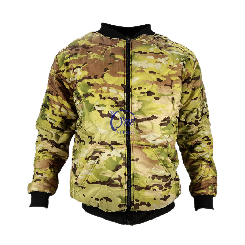 Mens Quilted Lightweight Full Zip Waterproof Tactical Camouflage Warm Hunting Ribbed Neckline Poncho Liner Woobie Jacket