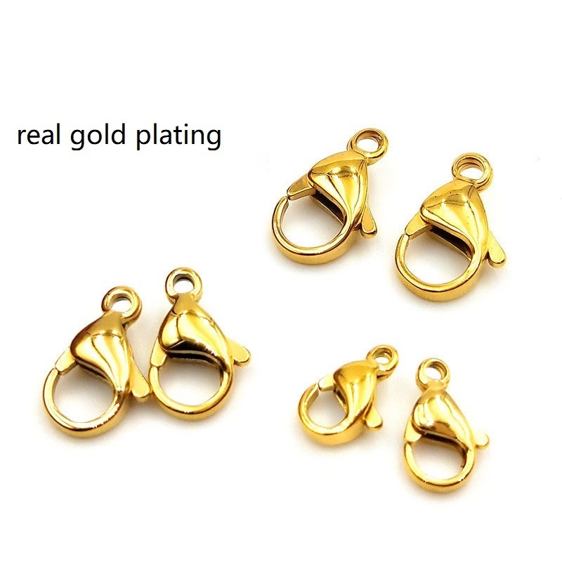 High quality Wholesale 9-15 mm stainless steel real Gold plating Lobster Claw/Clasp,necklace or bracelet clasp ,NICKLE FREE