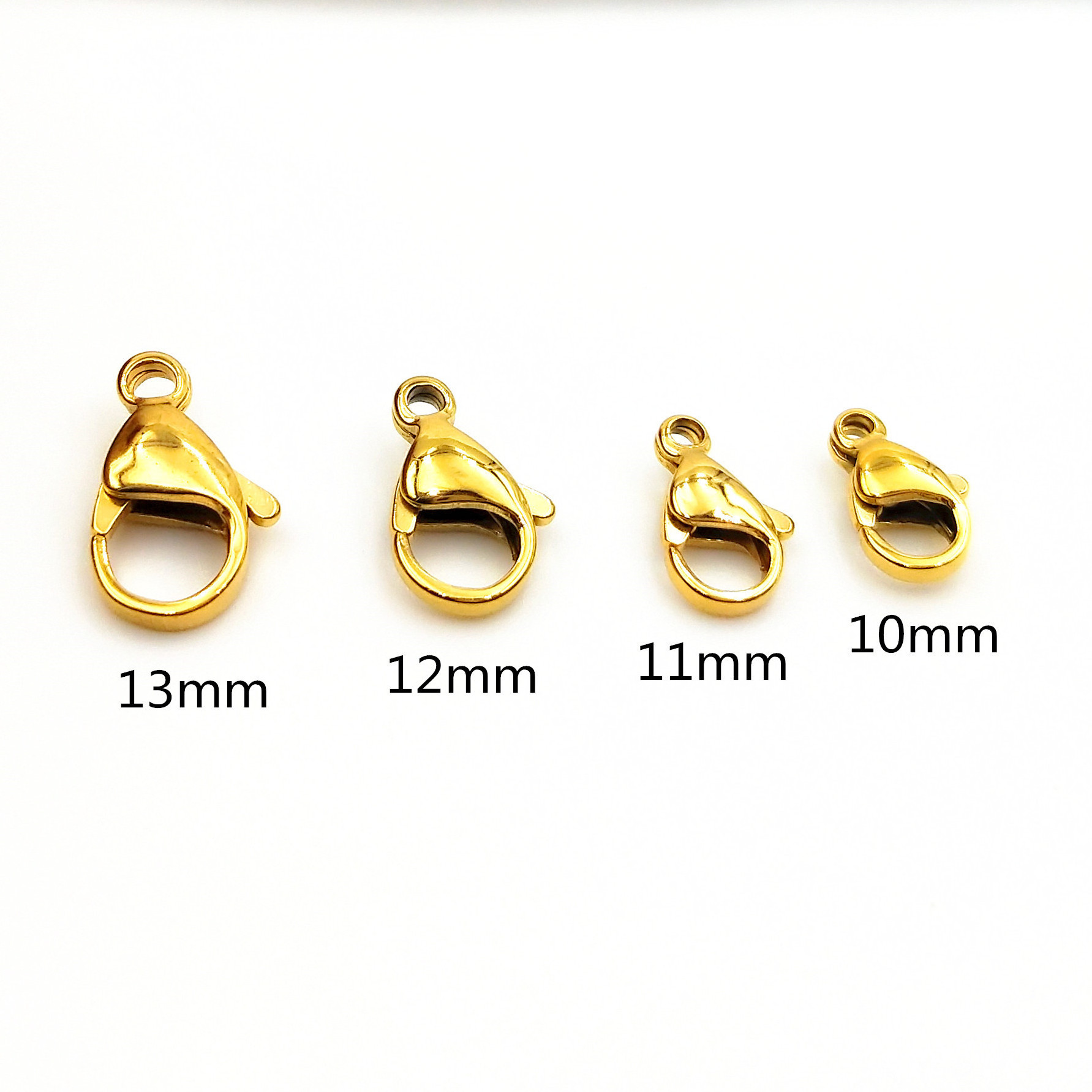 High quality Wholesale 9-15 mm stainless steel real Gold plating Lobster Claw/Clasp,necklace or bracelet clasp ,NICKLE FREE