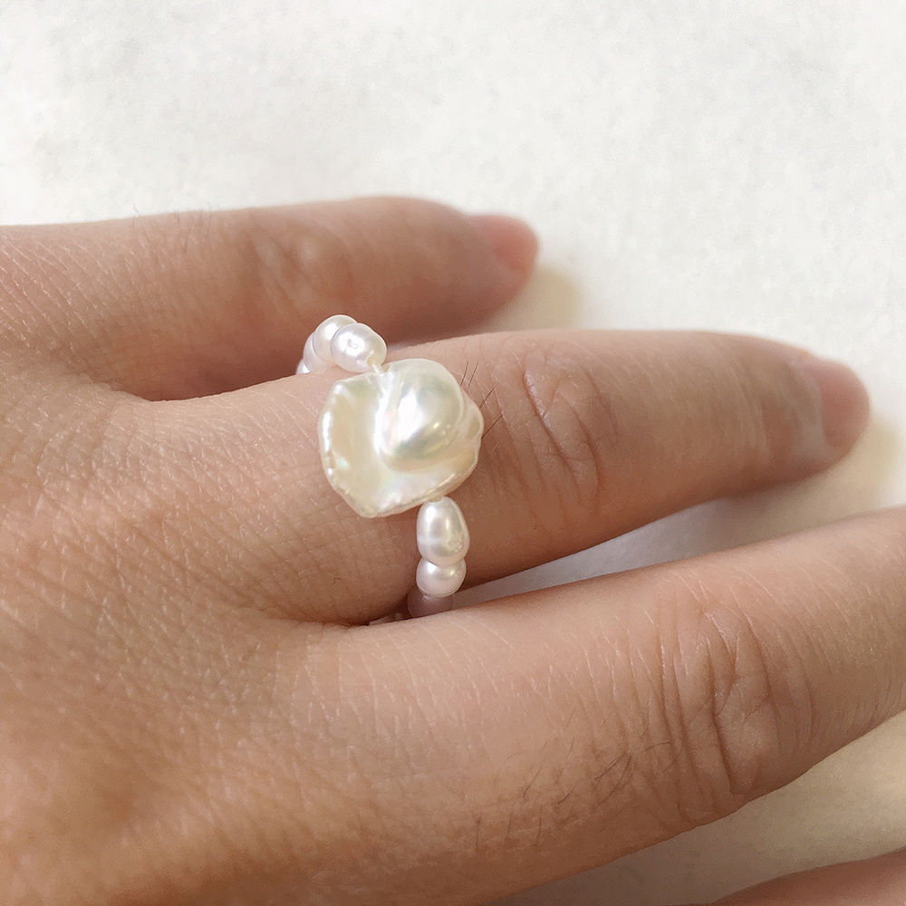 Multi beaded pearl rings natural freshwater 9-12 mm baroque pearl geometric rings for girls handmade natural pearl ring,2-3 mm