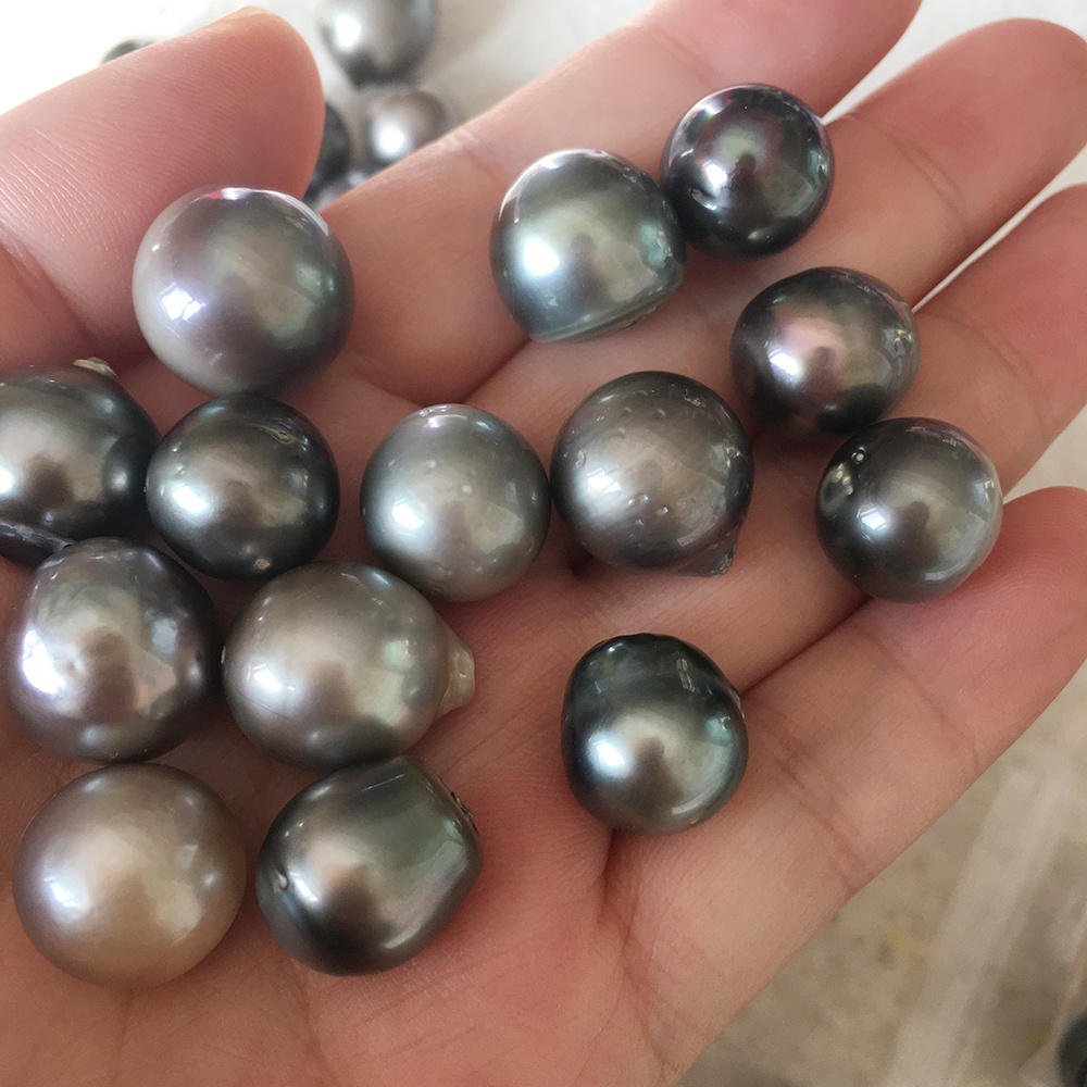 16 inch,wholesale bulk price 12-15 mm nature baroque tahitian pearl  good luster A+ round nature loose tahitian strand pearl